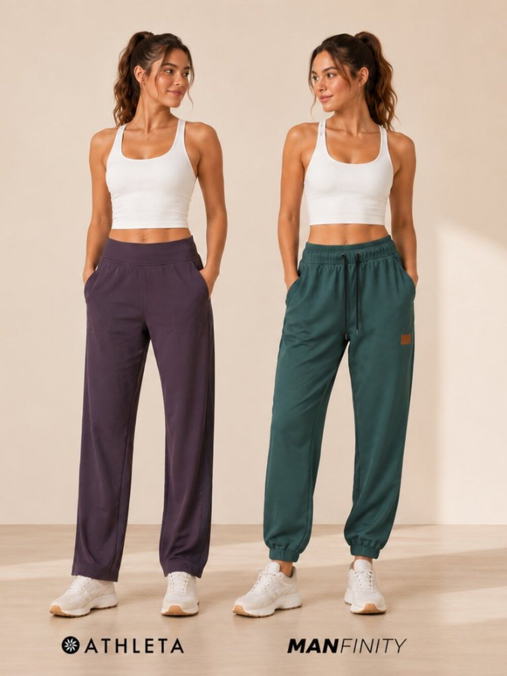 Athleta Venice Wide Leg Pants Plum 6 & Manfinity Green Joggers Small Bundle